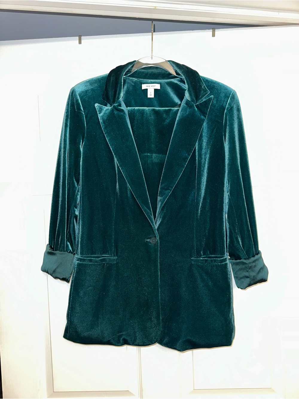 Nine West Velvet Pants Suit in Teal Green